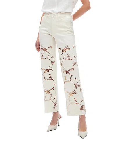 Bayeas High Rise Embroidered Relaxed Straight Jeans In Beige In Neutral