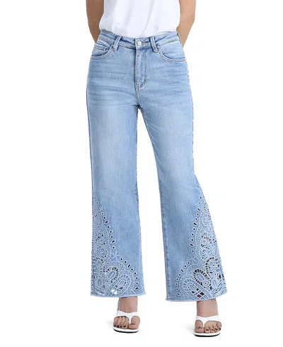 Bayeas High Rise Side Leg Embroidery Straight Jeans In Cloudmotion In Blue