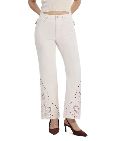 Bayeas High Rise Side Leg Embroidery Straight Jeans In Off White