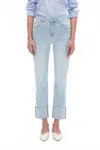 Bayeas High Waist Cuffed Raw Hem Straight Leg Jeans In Blue