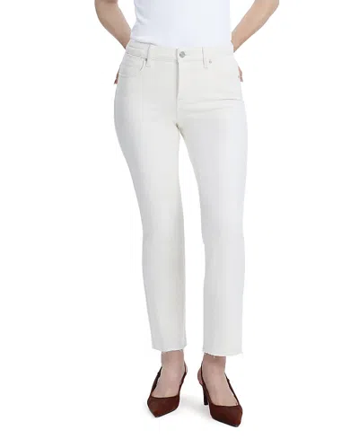 Bayeas High Rise Straight Leg Raw Edge Denim Jeans Stretch Comfortable Wear In Off White