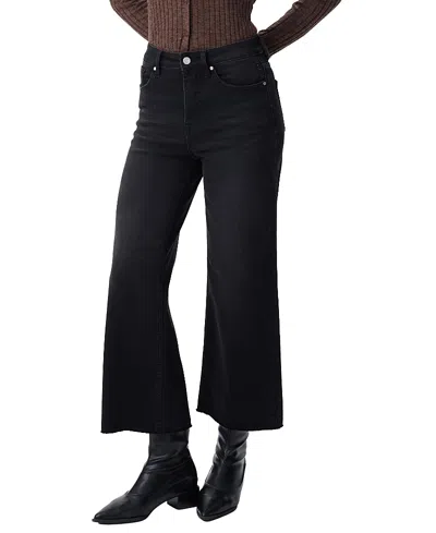 Bayeas High Rise Wide Leg Raw Edge Denim Jeans Stretch Comfortable In Lily In Black