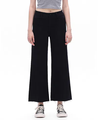 Bayeas High Rise Wide Leg Vertical Front Seam Raw Hem Denim Jeans In Black