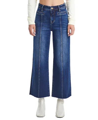 Bayeas High Rise Wide Leg Vertical Front Seam Raw Hem Denim Jeans In Dark Blue Wash