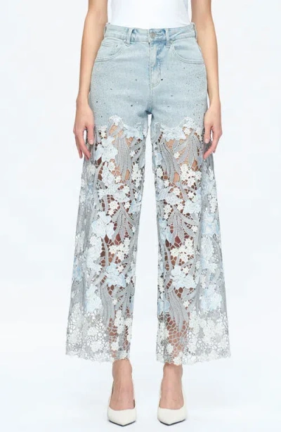 Bayeas High Waist Crystal Embellished Lace Leg Jeans In Lesley Blue