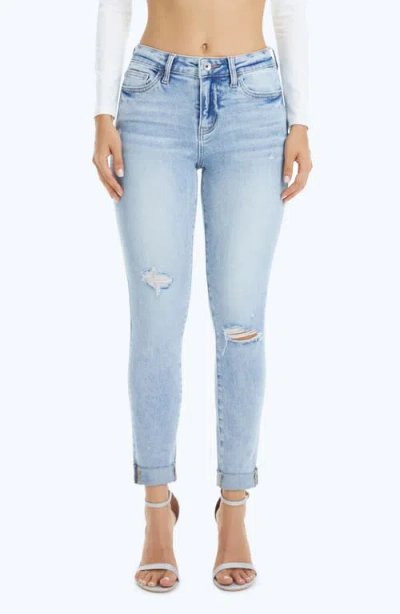 Bayeas High Waist Cuffed Ankle Skinny Jeans In Blue