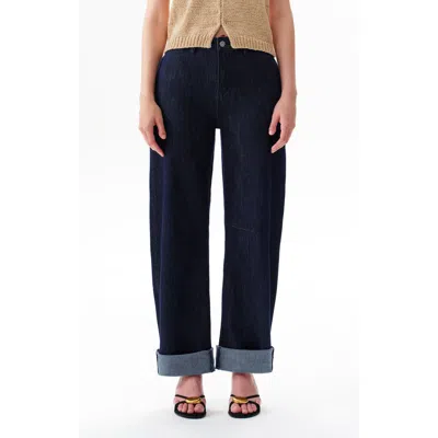 Bayeas High Waist Cuffed Barrel Jeans In Blue