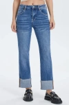 Bayeas High Waist Cuffed Raw Hem Straight Leg Jeans
