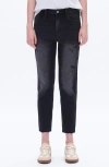 Bayeas High Waist Distressed Ankle Straight Leg Jeans In Black