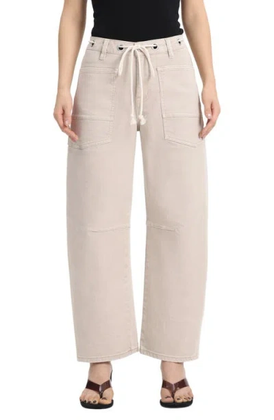 Bayeas High Waist Drawstring Barrel Leg Jeans In Neutral