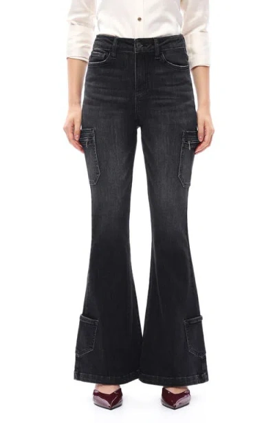 Bayeas High Waist Flare Cargo Jeans In Black