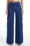 Bayeas High Waist Flare Leg Cargo Jeans In Blue