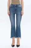 Bayeas High Waist Fray Hem Ankle Flare Jeans In Blue
