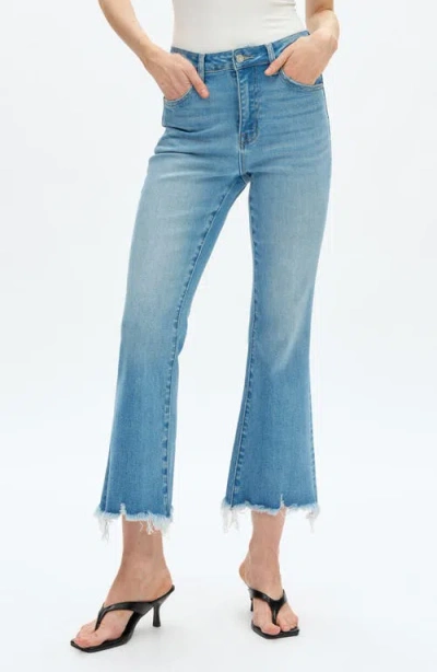 Bayeas High Waist Fray Hem Ankle Flare Jeans In Blue
