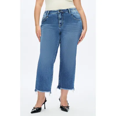 Bayeas High Waist Fray Hem Crop Straight Leg Jeans In Blue