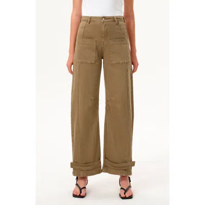 Bayeas High Waist Patch Pocket Wide Leg Barrel Jeans In Brown
