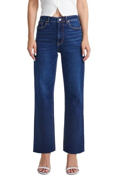 Bayeas High Waist Raw Hem Ankle Straight Leg Jeans In Blue
