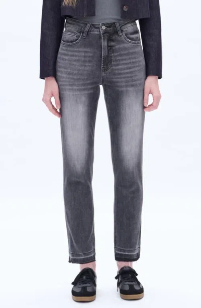Bayeas High Waist Raw Hem Ankle Straight Leg Mom Jeans