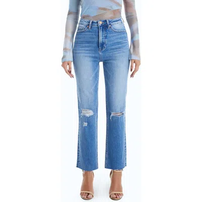 Bayeas High Waist Raw Hem Ripped Straight Leg Jeans In Blue