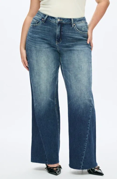 Bayeas High Waist Raw Hem Wide Leg Jeans In Blue