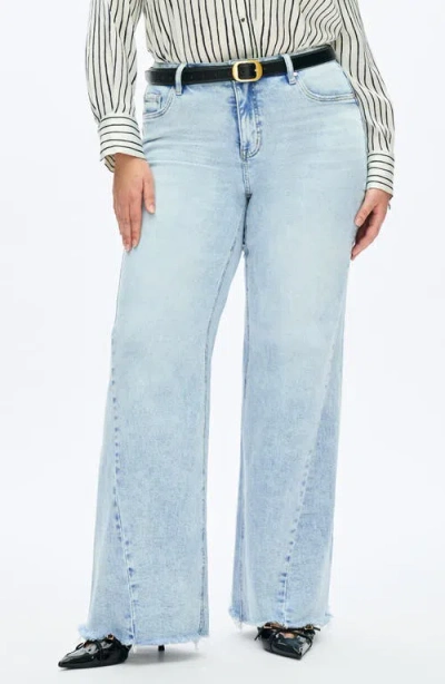 Bayeas High Waist Raw Hem Wide Leg Jeans In Blue