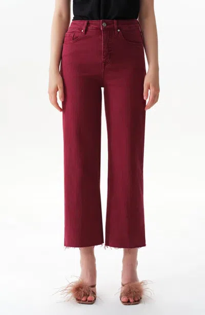 Bayeas High Waist Raw Hem Wide Leg Jeans In Burgundy