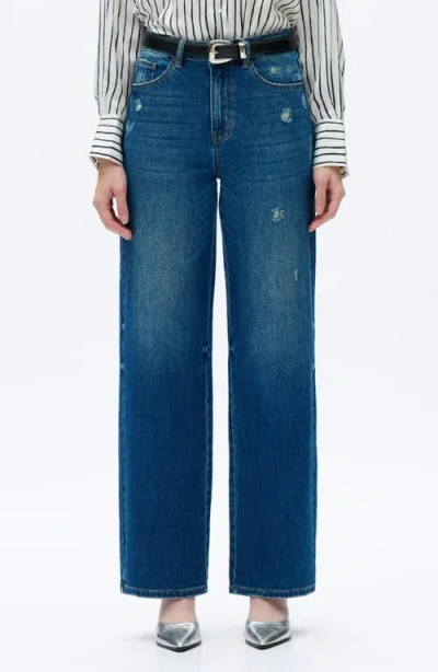 Bayeas High Waist Relaxed Straight Leg Jeans In Blue