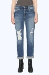 Bayeas High Waist Rolled Cuff Straight Leg Jeans In Blue