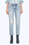 Bayeas High Waist Rolled Cuff Straight Leg Jeans In Blue