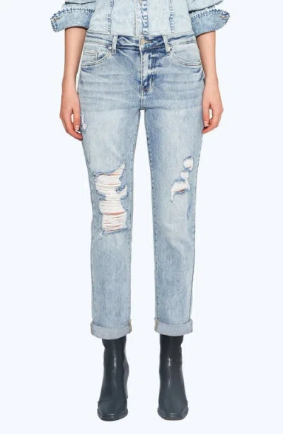 Bayeas High Waist Rolled Cuff Straight Leg Jeans In Blue