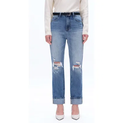 Bayeas High Waist Straight Leg Ripped Jeans In Blue