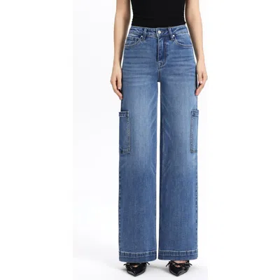 Bayeas High Waist Wide Leg Cargo Jeans In Blue