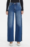 Bayeas High Waist Wide Leg Slit Hem Jeans In Pink