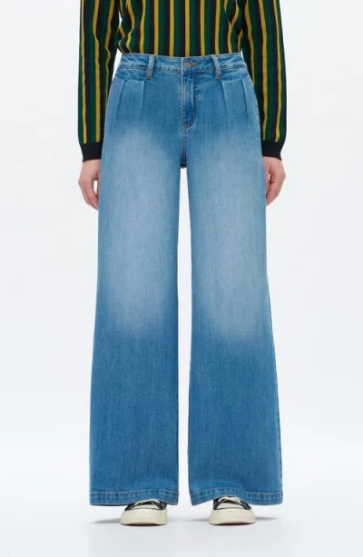 Bayeas Jermey Pleated Baggy Wide Leg Jeans In Blue