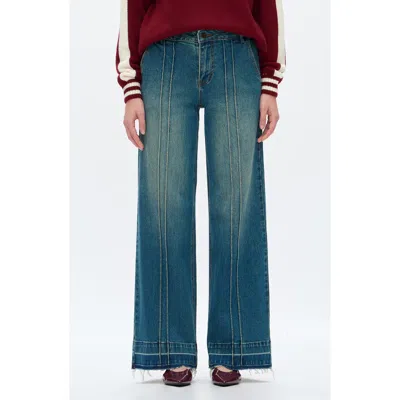 Bayeas Jermy Seamed High Waist Raw Hem Wide Leg Jeans In Blue