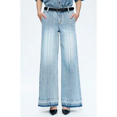 Bayeas Jermy Seamed High Waist Raw Hem Wide Leg Jeans In Iceberg Blue/blue