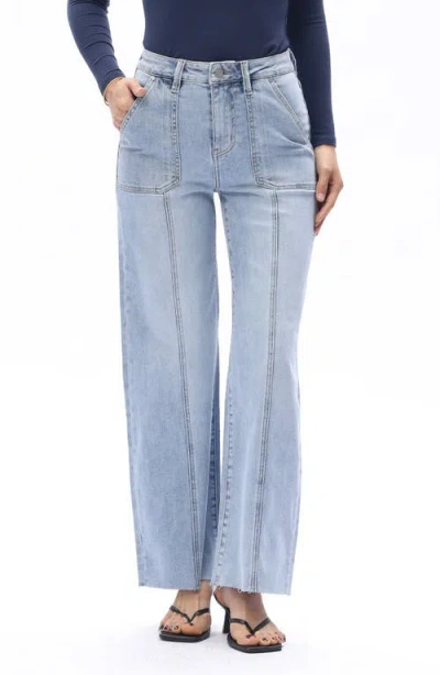 Bayeas Jess Seamed High Waist Raw Hem Ankle Straight Leg Jeans In Blue