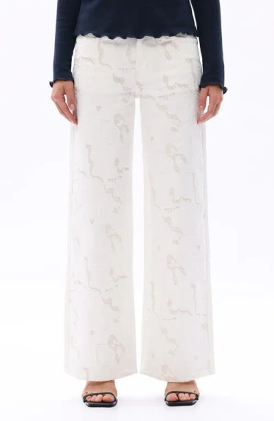Bayeas Lace Inset Embroidered Wide Leg Jeans In White