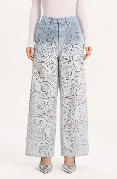 Bayeas Laser Cut High Waist Wide Leg Jeans In Blue