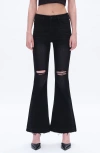 Bayeas Lauren Ripped High Waist Raw Hem Flare Jeans