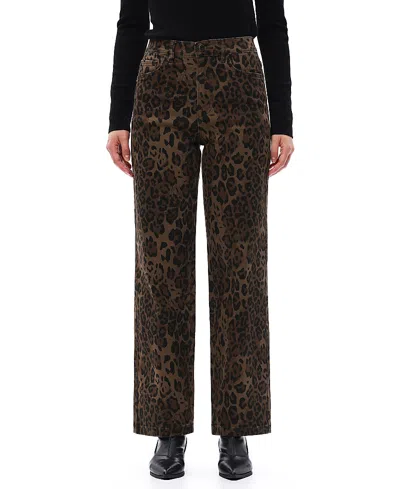 Bayeas Leopard Print High Rise Relaxed Straight Denim Jeans In Coffee In Brown