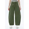 Bayeas Leopard Print High Waist Drop Crotch Barrel Jeans In Green