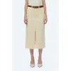 Bayeas Lila Slit Hem Denim Midi Skirt In Beige