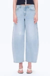 Bayeas Frayed Super High Waist Barrel Jeans In Blue
