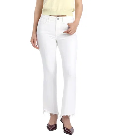 Bayeas Mid Rise Cropped Bootcut Denim Jeans With Stepped Frayed Hem In White In Black