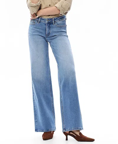 Bayeas Mid Rise Wide Leg Denim Jeans Stretch Comfortable In Medium Blue