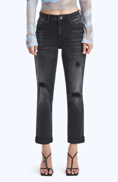 Bayeas Paint Splatter Ripped High Waist Mom Jeans In Gray