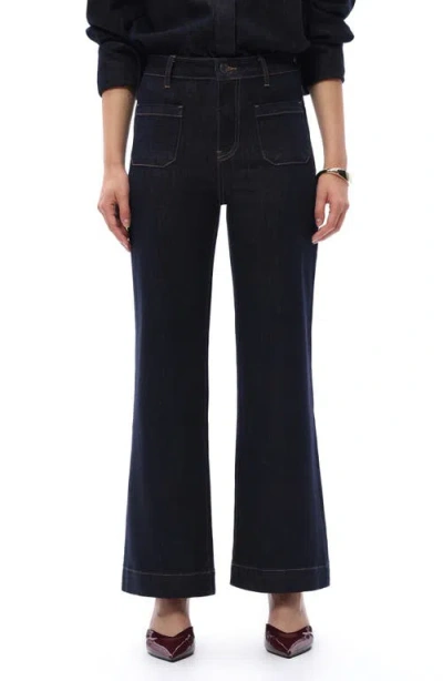 Bayeas Patch Pocket High Waist Wide Leg Jeans In Blue