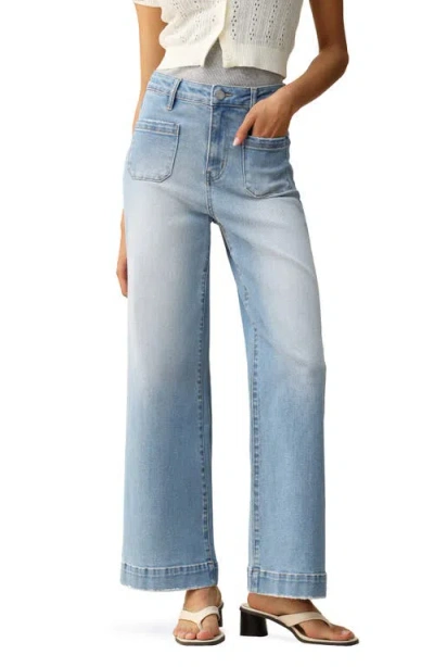 Bayeas Patch Pocket High Waist Wide Leg Jeans In Blue