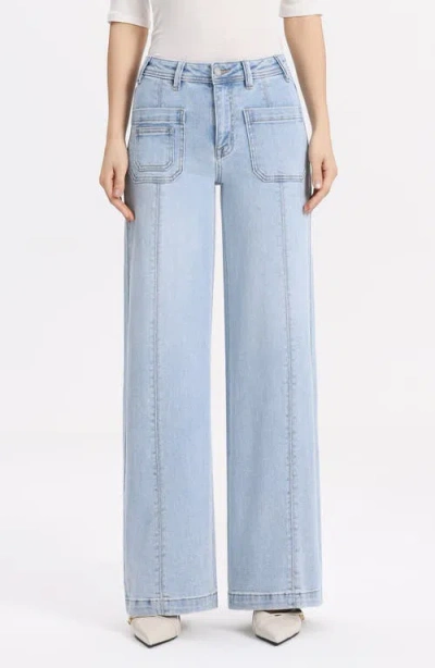 Bayeas Patch Pocket Mid Rise Wide Leg Jeans In Multi